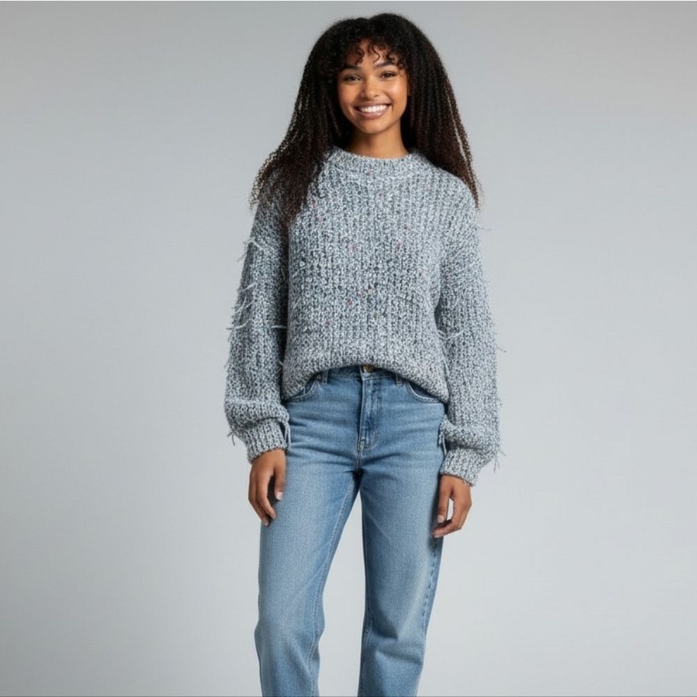 JohnPaulRichard Speckled Confetti Funfetti Chenille Knit Sweater Renoir Blue L